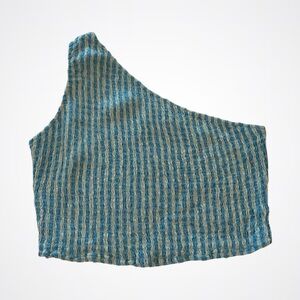 NWT A New Day blue vertical striped asymmetrical one shoulder top.